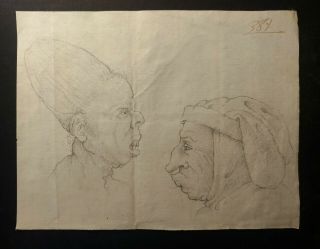 Antique Old Drawing Master Grottesque Pencil Hand Laid Paper Leonardo Da Vinci