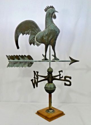 Vintage Molded,  Sheet Copper Full Bodied Rooster Weathervane.  38” Tall