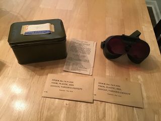 Vintage Edmund Scientific Goggles Variable Density W/ Tin Case Military