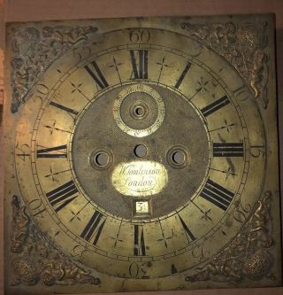 Antique Grandfather Painted Clock Face Ornate William Johnson London Circa 1820