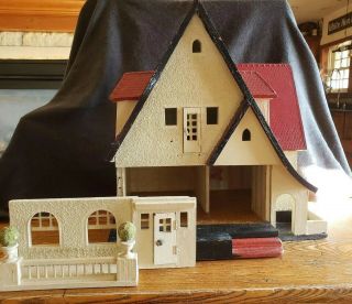 Antique Gottschalk Red Roof Wooden Doll Dollhouse