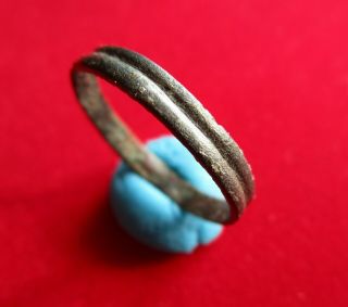 Ancient Roman Bronze Wedding Ring - Band.  Decorated With Stripes.  Circa 200 Ad