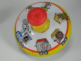 Vintage Ohio Art Spinning Tin Circus Top and 2 Wiz - Z - Zer Whirlers 2