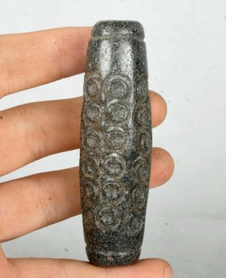 3.  2 " Ancient China Hongshan Culture Jade (black Magnet) Dzi Bead Amulet Pendant