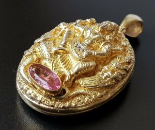 Antique Victorian Large Anglo Indian Solid Silver Gilt Paste Locket