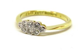 18ct Yellow Gold & Platinum Art Deco Diamond Cluster Ring Size L 1930s
