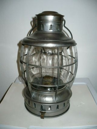 Vintage Marine Ship,  River Lantern Tin And Brass,  Clear Globe Reads " Helvic,  Ny "