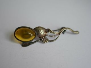 Metal Detecting Find - Sterling Silver And Amber Brooch