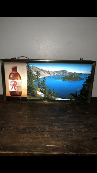 Vintage Rainier Beer Lighted Sign Crater Lake Scene Sick’s Brewing Back Bar