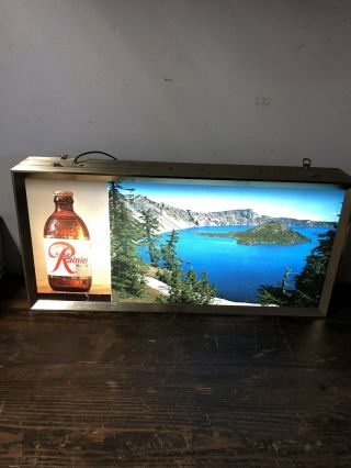 Vintage Rainier Beer Lighted Sign Crater Lake Scene Sick’s Brewing Back Bar 5