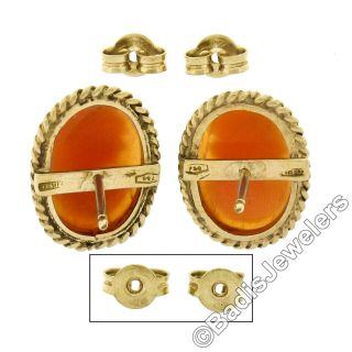 Antique 18K Yellow Gold Oval Carved Shell Cameo Twisted Wire Frame Stud Earrings 4