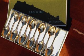 Alfenide Christofle Vendome Gold Plated Demitasse Moka Spoons Set Of Eleven