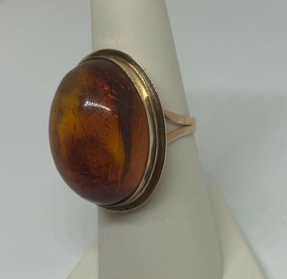 14k gold large natural amber vintage cocktail ring 7