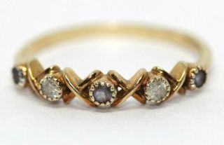 Vintage 9 Ct Yellow Gold Diamond And Sapphire 5 Stone Ring Size L 1/2