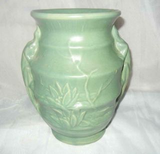 Antique 9 " Mccoy Pottery Matte Green Lizard Handle Vase Unmarked