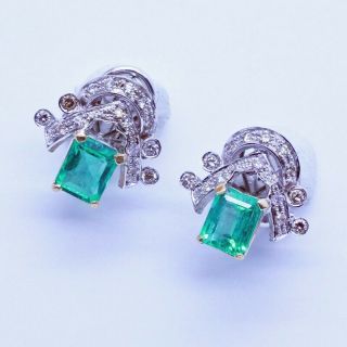 Art Deco 3.  20 Ct Emerald Cut Diamond Antique Stud Earrings 14k White Gold Over