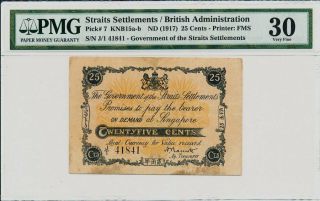 Government Of Straits Settlements 25 Cents Nd (1917) Rare Pmg 30