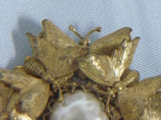 VINTAGE MIRIAM HASKELL PEARL BROOCH SURROUNDED BY BUTTERFLIES,  SIGNED 3