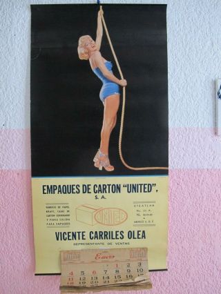 Vintage Mexican Wall Calendar Pin Up Marilyn Monroe 1953 Made In Mexico Rare