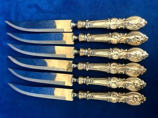 Vintage Ornate Sterling Handle Set Of 6 Steak Knife