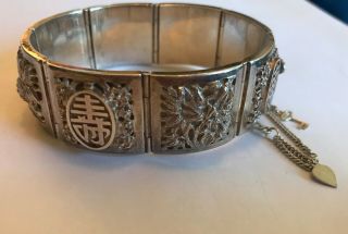 Intricate Antique Chinese Sterling Silver Four Seasons Panel Link Bracelet