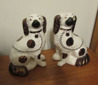 Antique Staffordshire Copper Luster Spaniel Dogs 9 Inches 19th