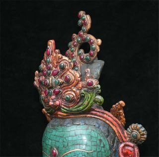 Rare Chinese Turquoise Red Coral Gem Tara Buddha Goddess Head Mask Mask Statue 9