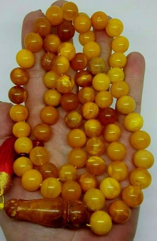 Antique Natural Baltic Amber Islamic 66 Prayer Beads Rosary Butterschotch 59.  11g