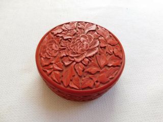 Antique Chinese Red Lacquer And Cinnabar Hand Carved Floral Box