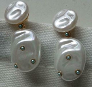 Celine Vintage Earrings Haute Couture Baroque Pearls & Tiny Blue Beads