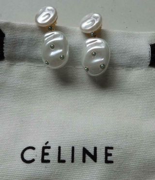 CELINE Vintage Earrings Haute Couture Baroque Pearls & Tiny Blue Beads 2