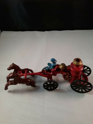 Vintage Cast Iron Toy Fire Steam Engine Pump Horse Drawn Cart Antique Shape