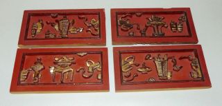 Antique Chinese Carved Wood Grouping Of Plaques Signed