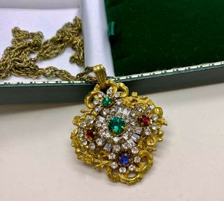 Vintage Jewellery Signed Miriam Haskell Sparkling Rhinestone Pendant & Chain