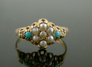 Ladies Antique 15ct Gold Seed Pearl & Turquoise Ring