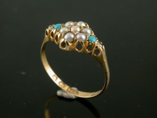 Ladies Antique 15ct Gold Seed Pearl & Turquoise Ring 2