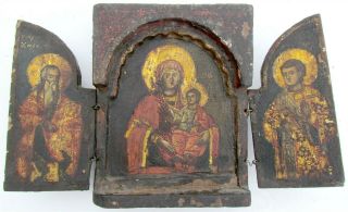 Late 18th - Early 19th Century Greek Orthodox Antique Hand Painted Icon Tryptich