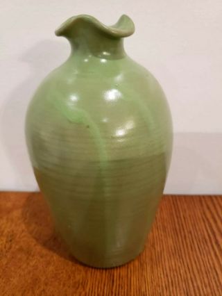 Uhl Pottery Stoneware Hand Turned Vase Stamped & Signed 9.  5 Inches Rare