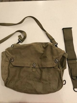 Wwii Us Army Khaki Lightweight Service Gas Mask Bag Ww2 Extra Strap