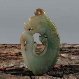 Chinese Exquisite Handmade Dragon Carving Jadeite Jade Pendant