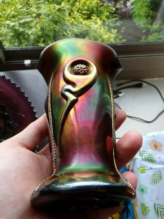 Antique Northwood Carnival Glass Amethyst Small Tornado Vase