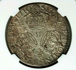 NGC AU 53.  FRANCE.  Louis XIV.  RARE ECU 1710 - D.  Outstanding Silver Coin. 2