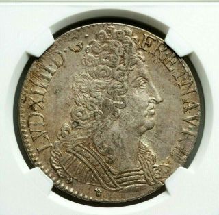 NGC AU 53.  FRANCE.  Louis XIV.  RARE ECU 1710 - D.  Outstanding Silver Coin. 5