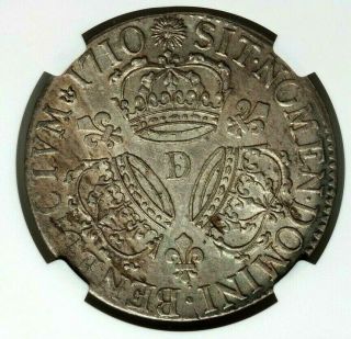 NGC AU 53.  FRANCE.  Louis XIV.  RARE ECU 1710 - D.  Outstanding Silver Coin. 6