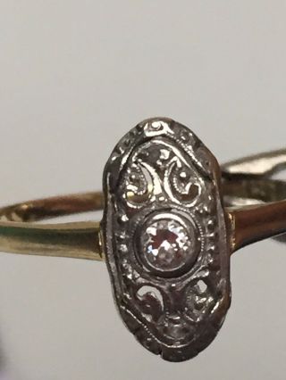 Art Deco 1920s 14ct Yellow Gold & Platinum Oval Shaped Diamond Set Ring Size N