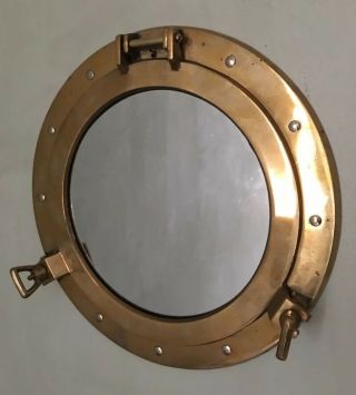 Vtg Solid Brass Port Hole Moveable Mirror - Awesome
