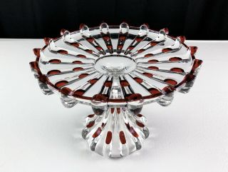 Columbia Broken Column Cake Stand With Ruby Stain,  Antique Eapg Us Glass C.  1893