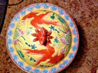 Antique Chinese Vibrant Koi Fish Bowl With Lid Da Qing Daoguang Nian Zhi 5