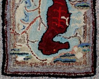 Antique Handmade Maritime Folk Art,  Seahorses,  Cotton Rag Hooked Rug 5