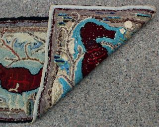 Antique Handmade Maritime Folk Art,  Seahorses,  Cotton Rag Hooked Rug 7